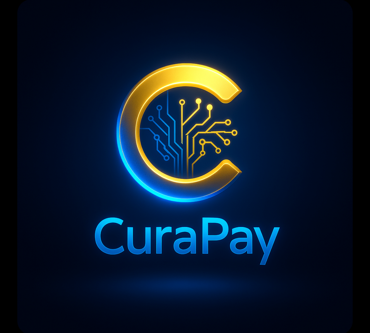 CuraPay hero with cyan digital contract watermark